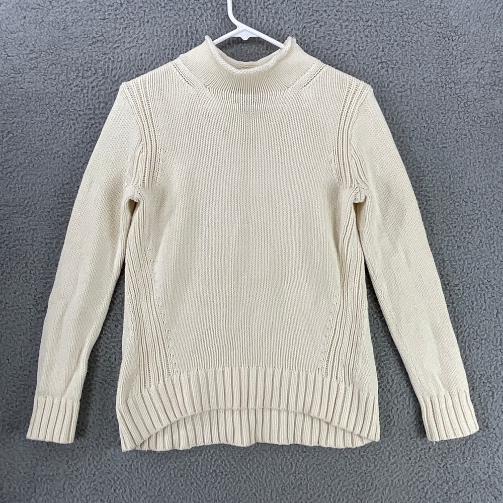 J.Crew Sweater Womens S Cream Excellent Mock Neck Cotton Ribbed Knit 6323